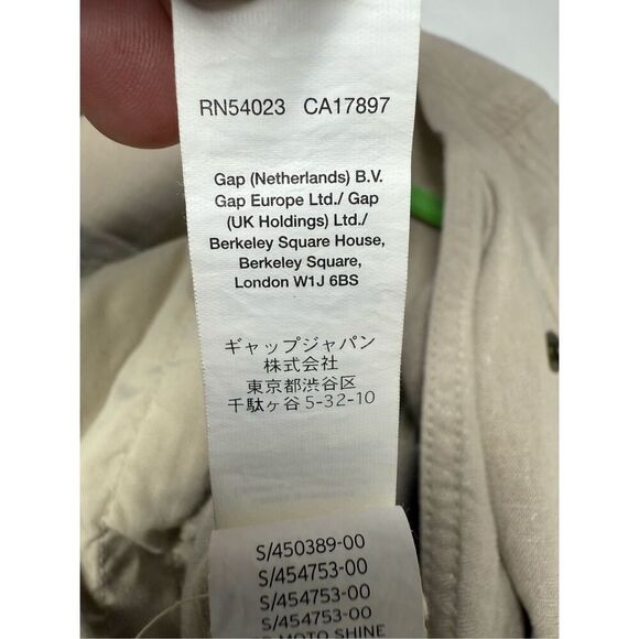 GAP Solid Tan Fitted Linen Moto Shine Jacket Lightweight Sz L Full Zip *Notes - Picture 10 of 13